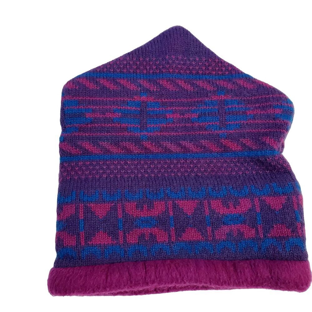 Vintage THE MEWS KNIT Winter HAT Adult USA‎ OSFM Ski Purple/fuchsia FLEECE Cap